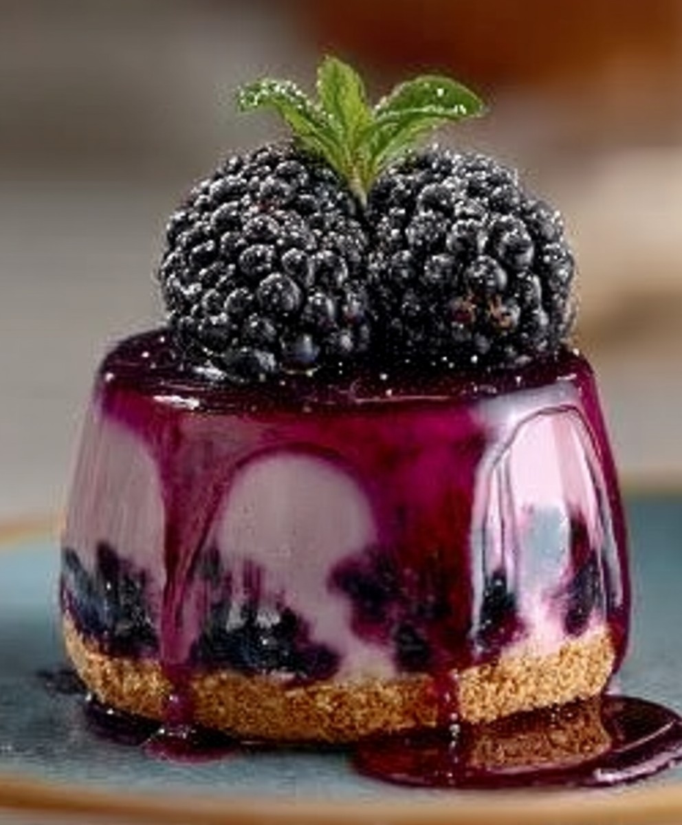 Einzelne Brombeer-Käsekuchen-Parfaits mit Graham-Cracker und Minze image 2