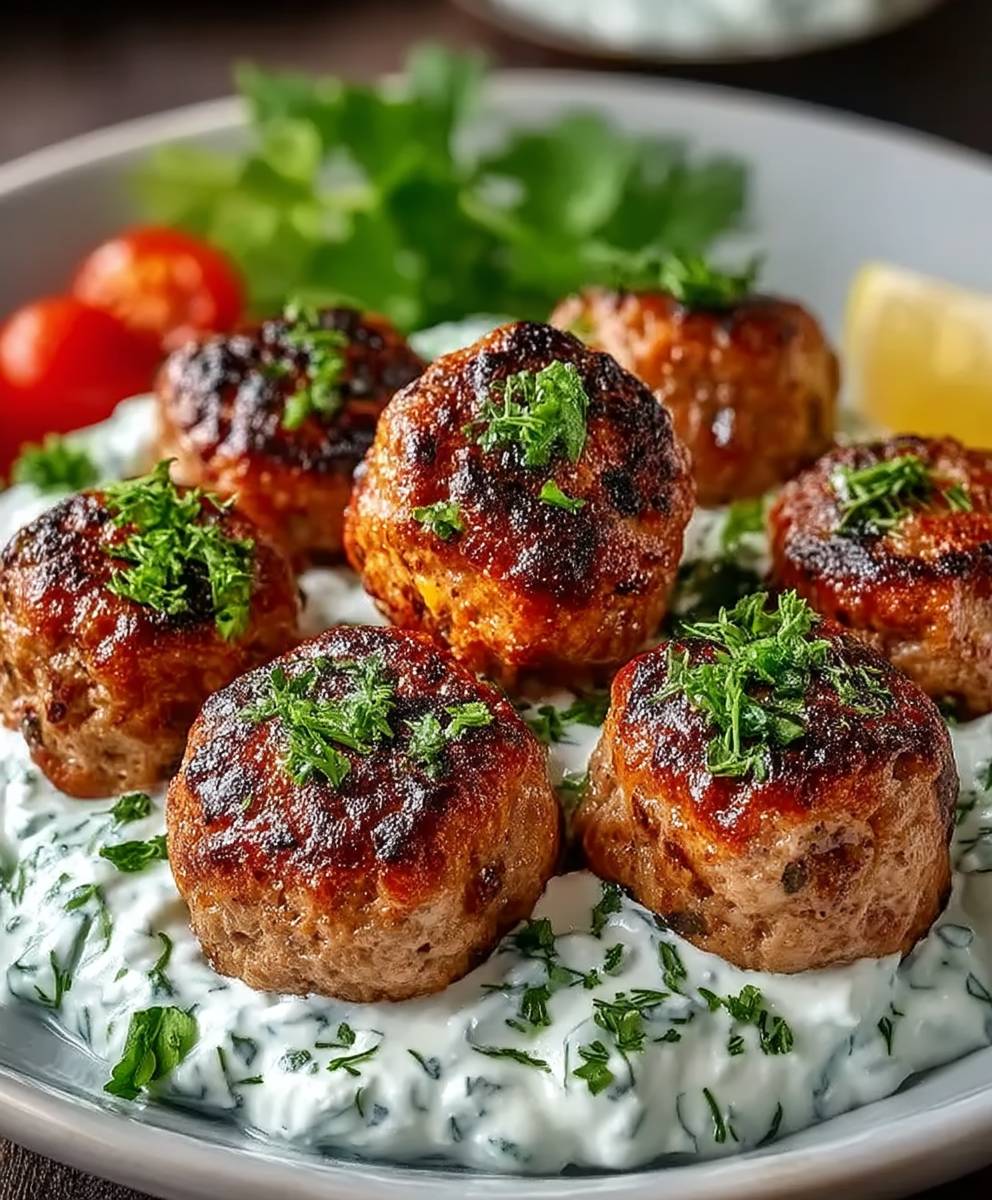 Unwiderstehliche gebackene griechische Linsen-Hackbällchen mit cremigem Tzatziki image 2