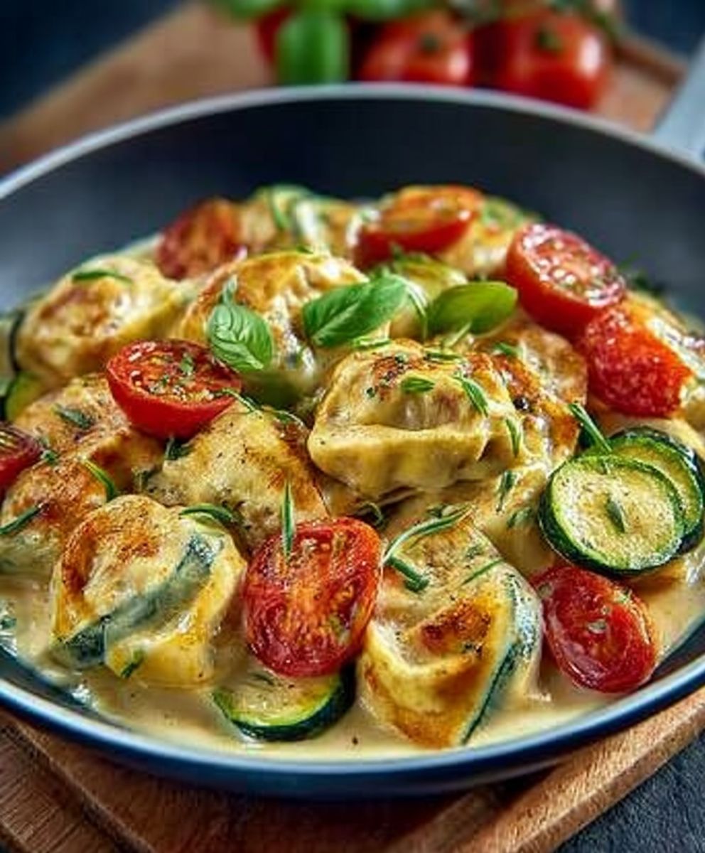 Cremige Maultaschenpfanne mit Zucchini und Tomaten image 2