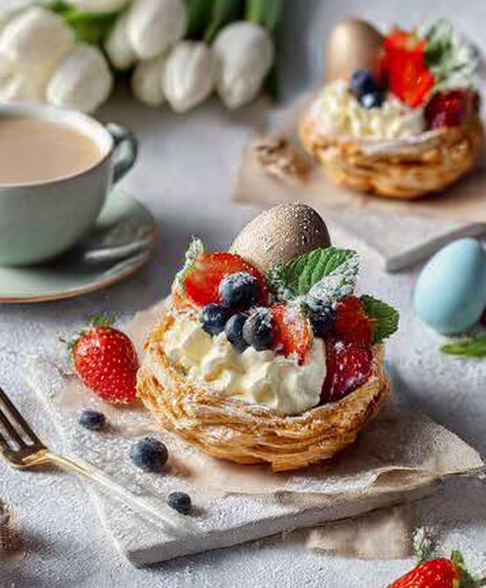 Osterkörbchen aus Blätterteig mit Vanillecreme image 2